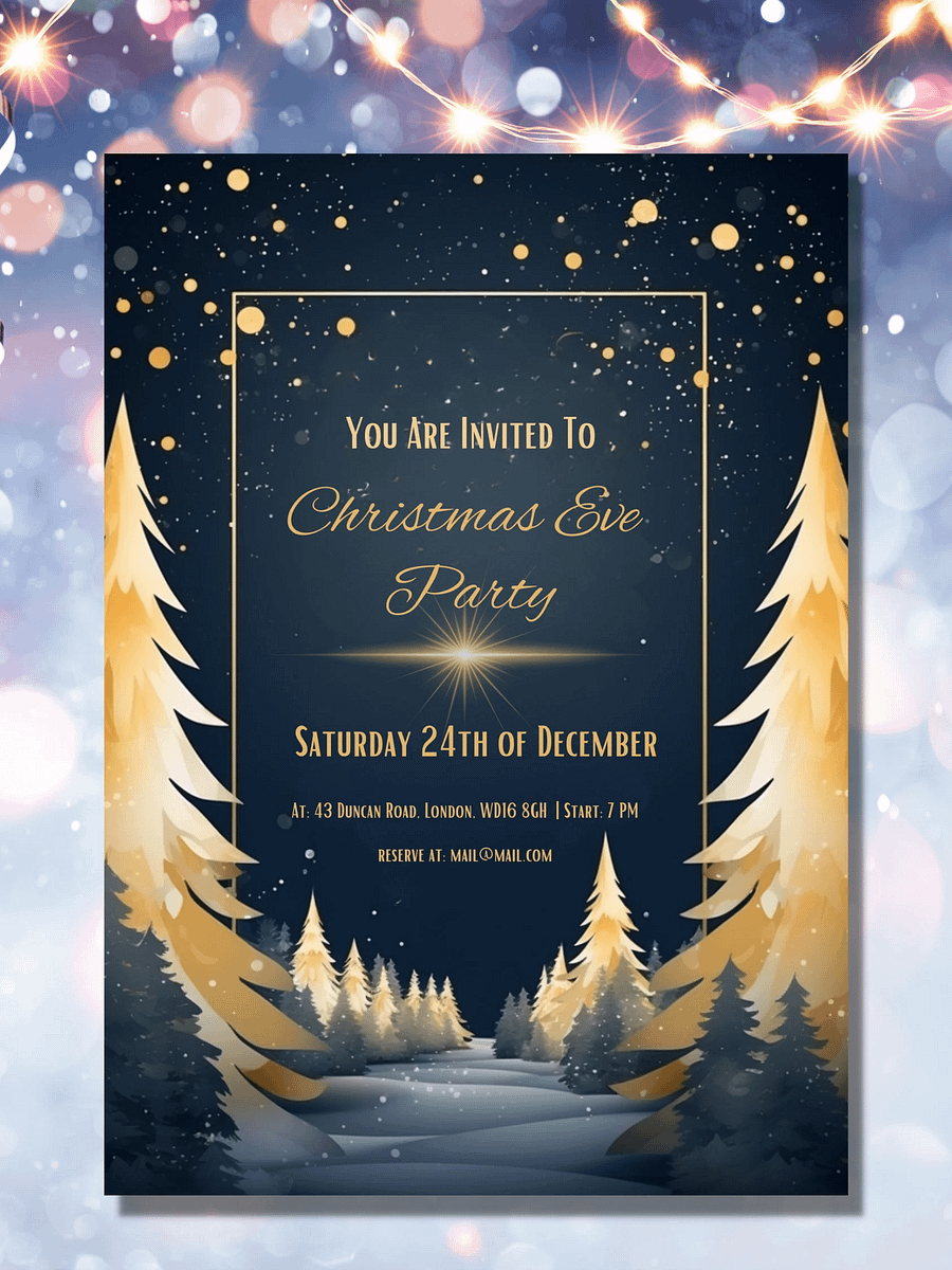 Editable Christmas Eve Party Invitation -Dark Grey and Gold- Edit in Canva- Christmas Party Printable- Holiday Party Invitation Template product image (3)