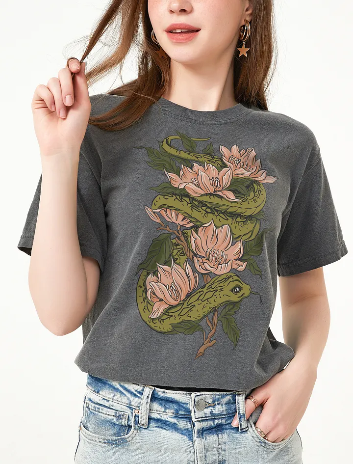 Goblincore and Cottagecore Shirts for Snake Lovers | Forest Snake Among Magnolia Flowers Botanicals T-Shirt product image (20)