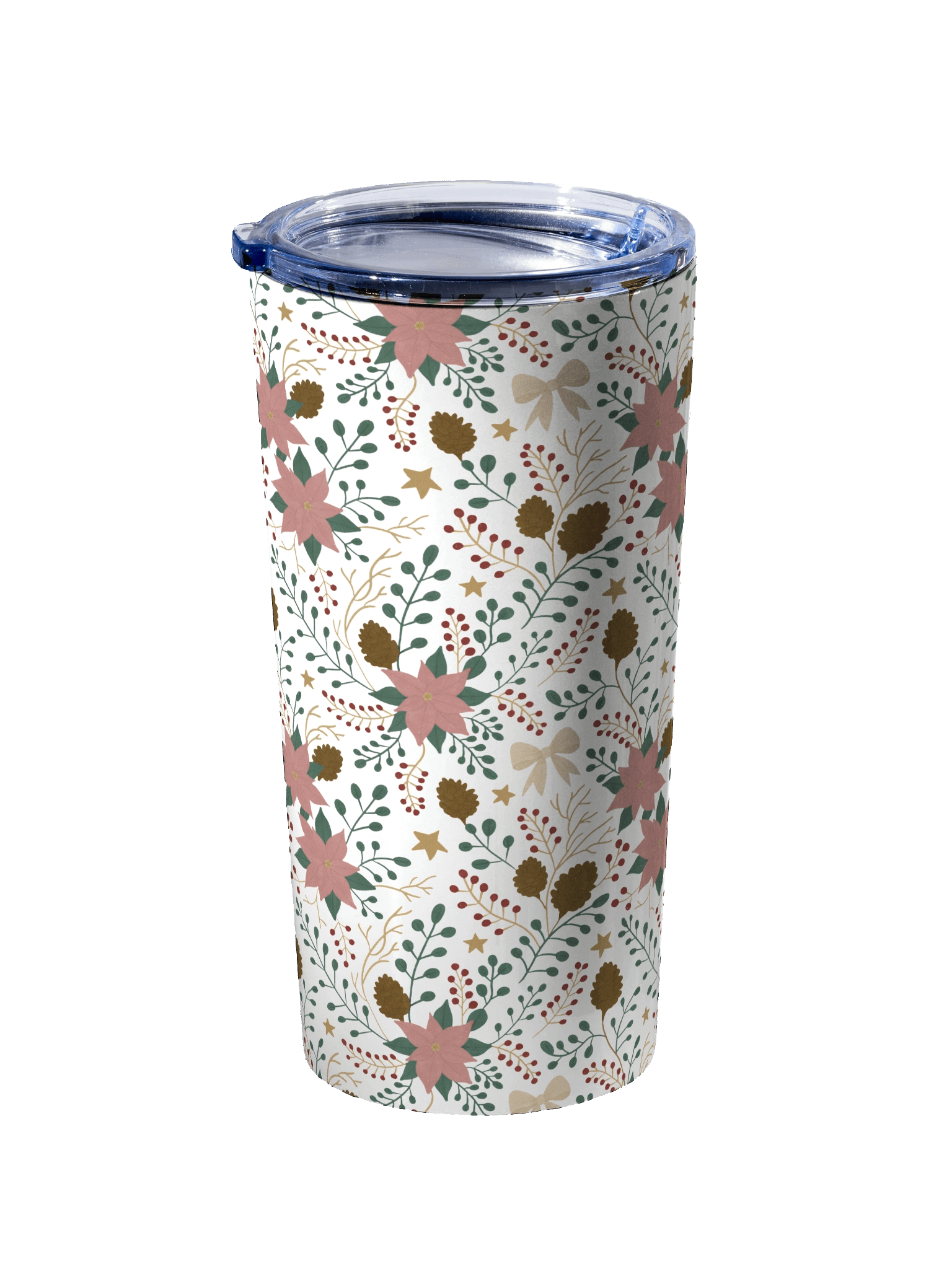 20oz Stainless steel tumbler enchanted forest blooms. Botanical Christmas insulated tumbler with poinsettias product image (2)