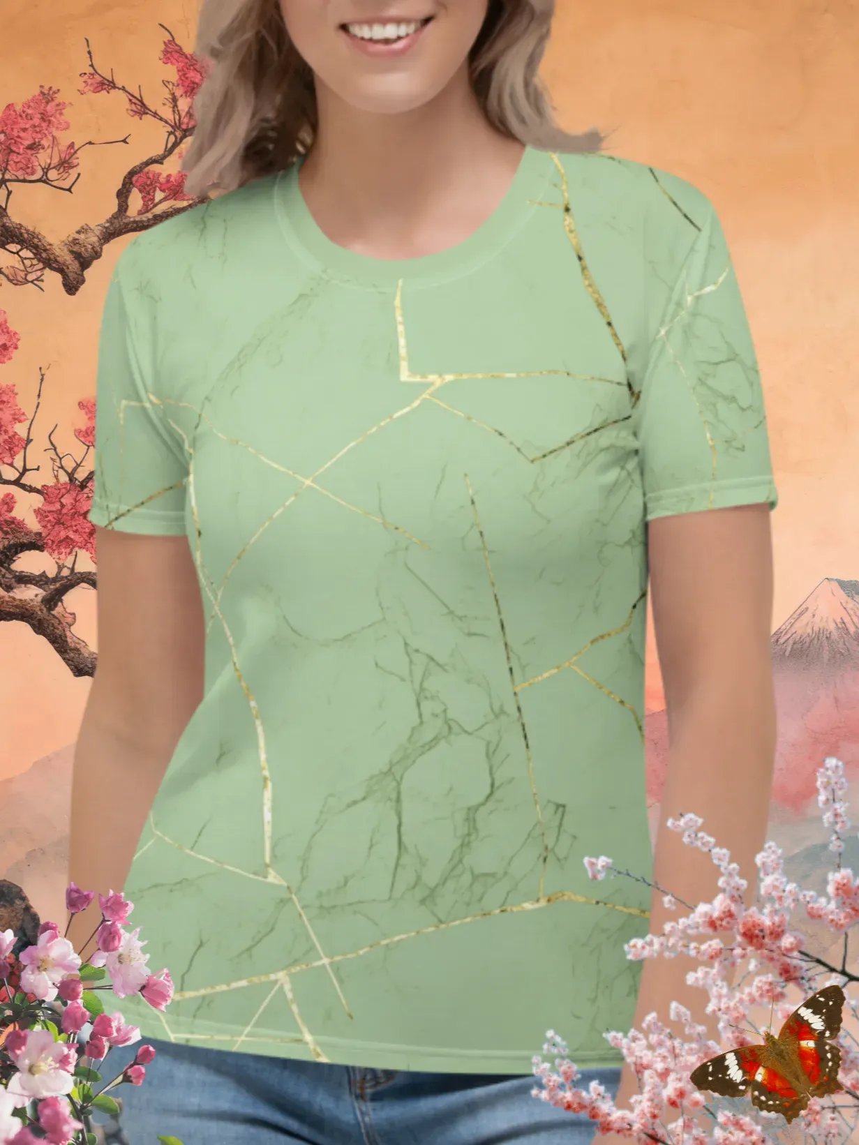 Green & Gold Kintsugi Print T-Shirt product image (1)