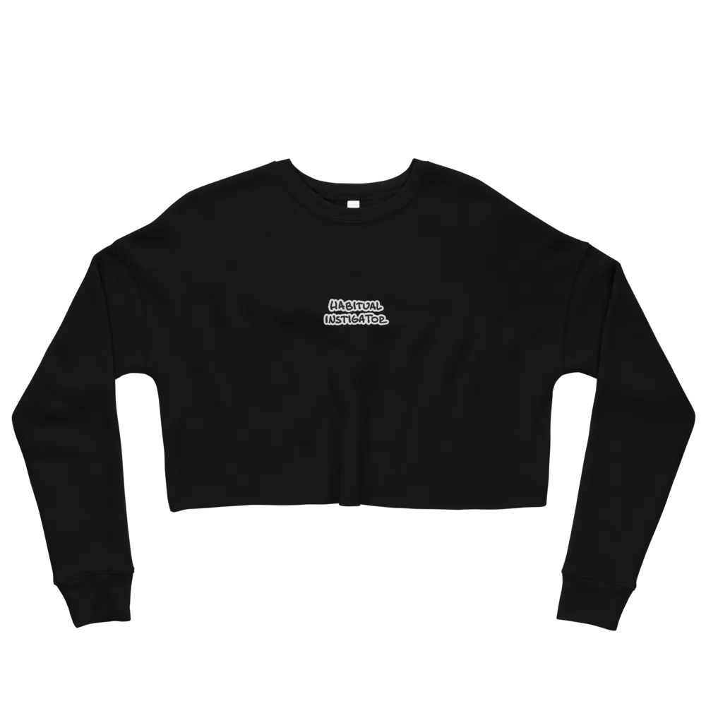 HABITUAL INSTIGATOR (B&W thread) embroidered fleece crop crew product image (6)