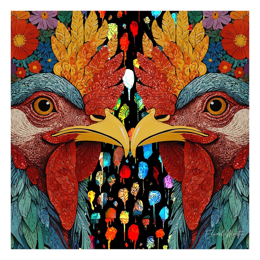 Symmetrical Rooster Heads Poster product image (1)