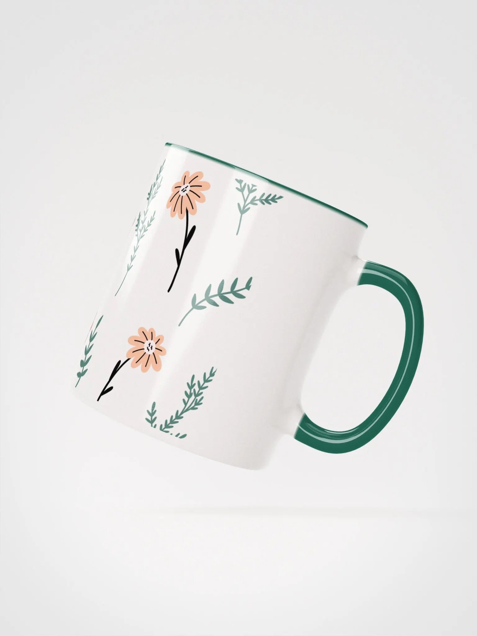 COFFEE MUG Floral Fox Folk Art| Housewarming Birthday Gifts Cute Weird Stuff Quirky Tea Ceramic (GREEN) product image (4)