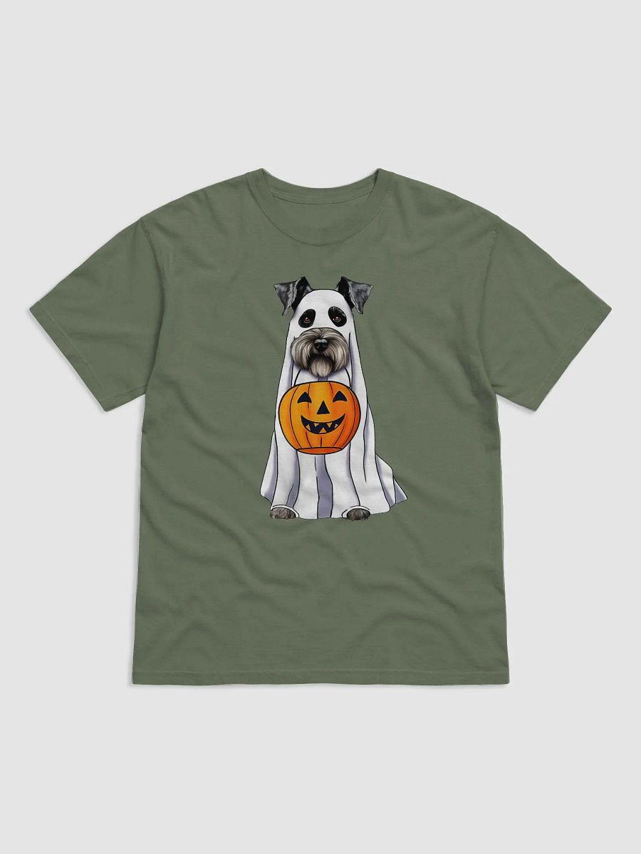 Schnauzer Halloween Tee | Funny Fall & Halloween Schnauzer Wearing a Ghost Costume with Pumpkin Basket product image (2)
