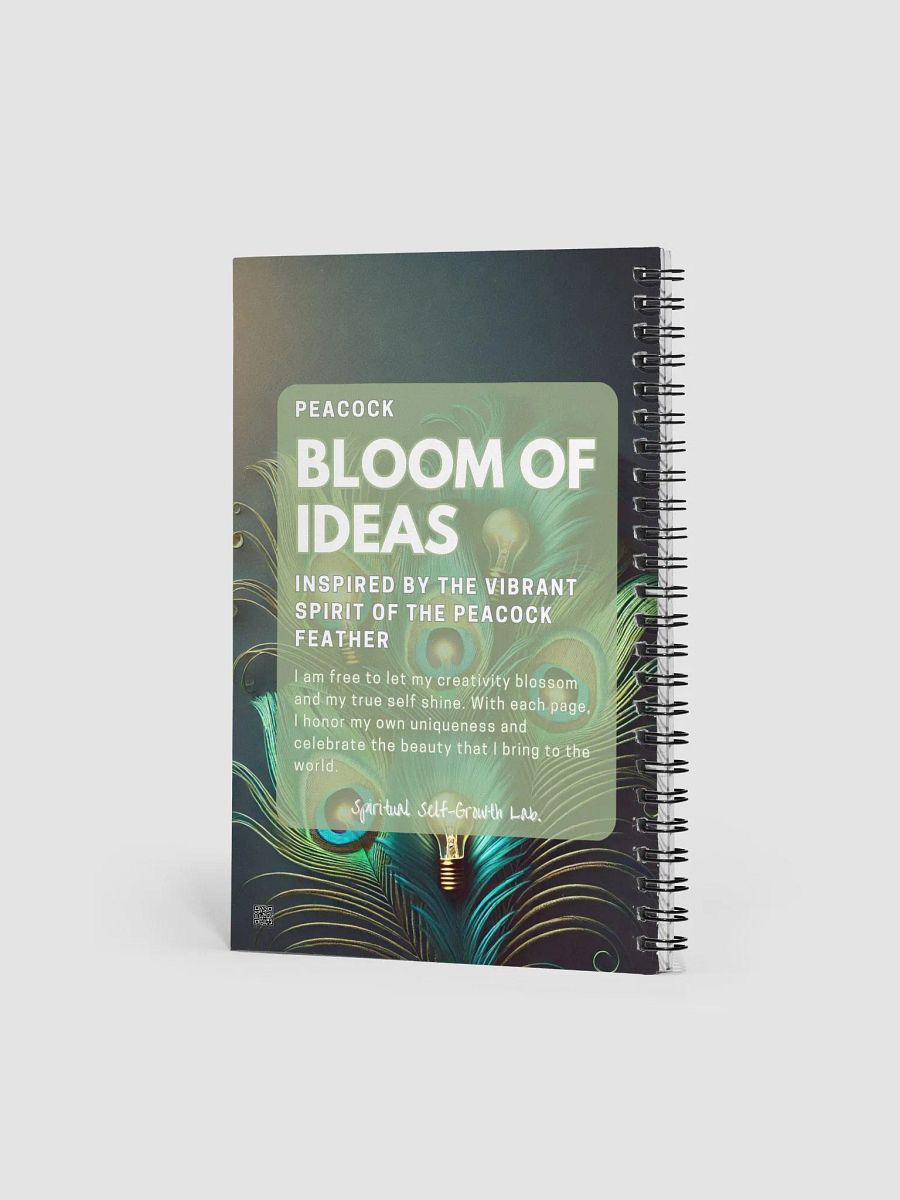"Bloom of Ideas" – Illuminated Peacock Feather Journal for Spiritual Growth and Inspired Reflection Black ♡ product image (2)