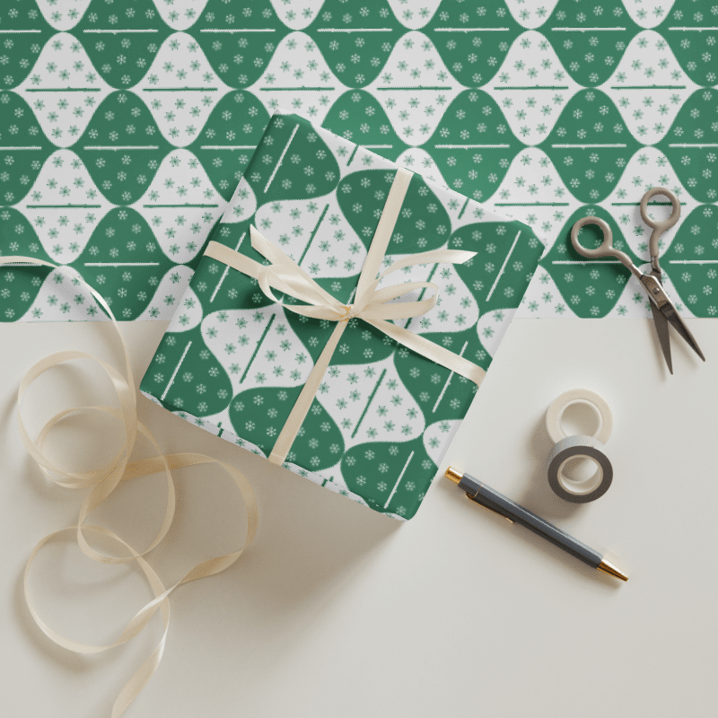 Flutes and Snowflakes - C Flute - Green Gift Wrap Paper product image (2)