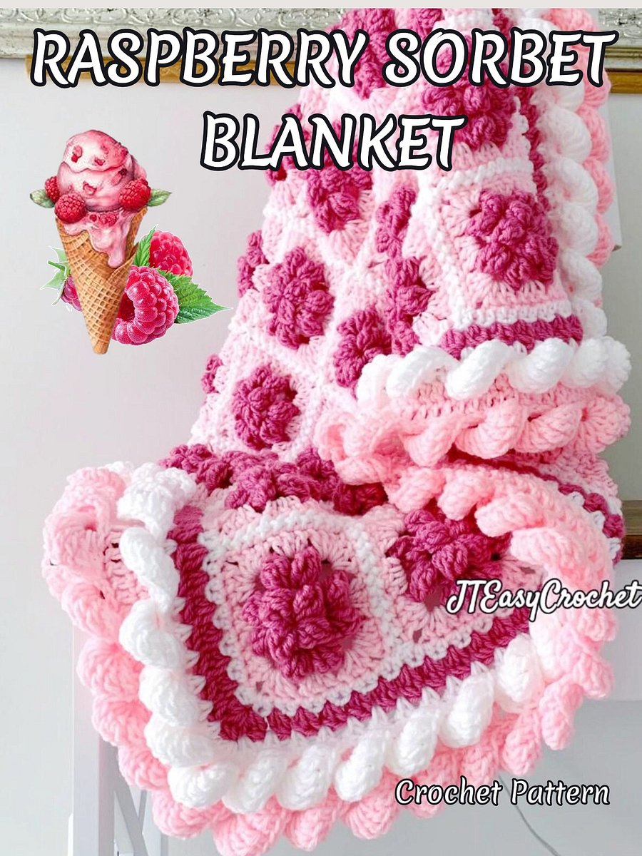 Raspberry Fruit Granny Squares Baby Blanket Crochet Pattern PDF Instant Download product image (6)