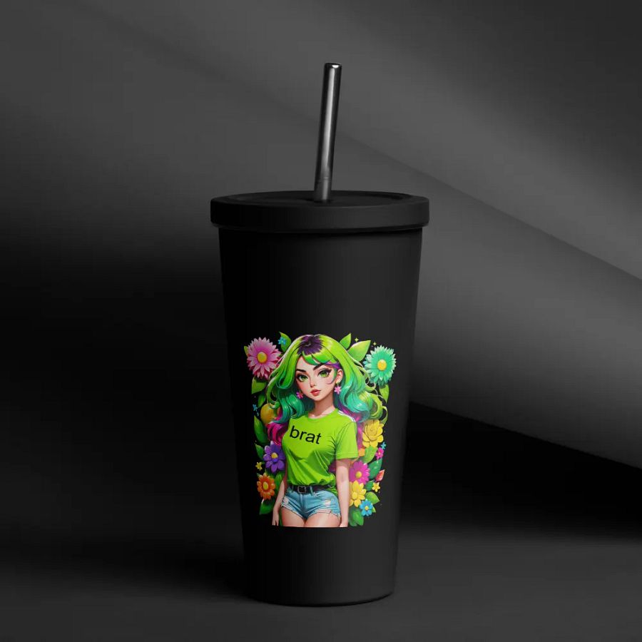 Brat 20 oz Tumbler Cup - Black - Insulated Tumbler with a Straw v4 product image (12)