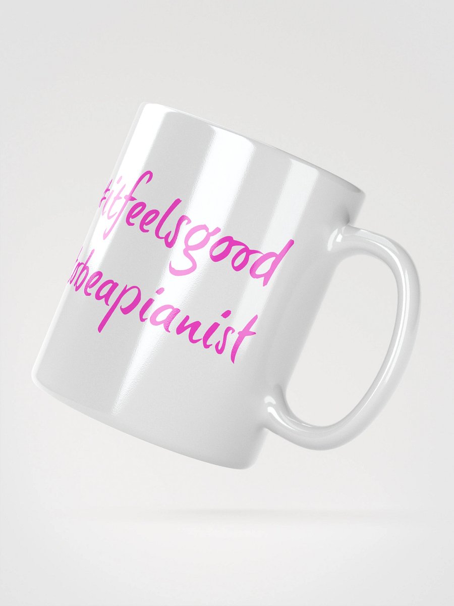 "It Feels Good to Be a Pianist" White Glossy Mug with Pink Script product image (2)