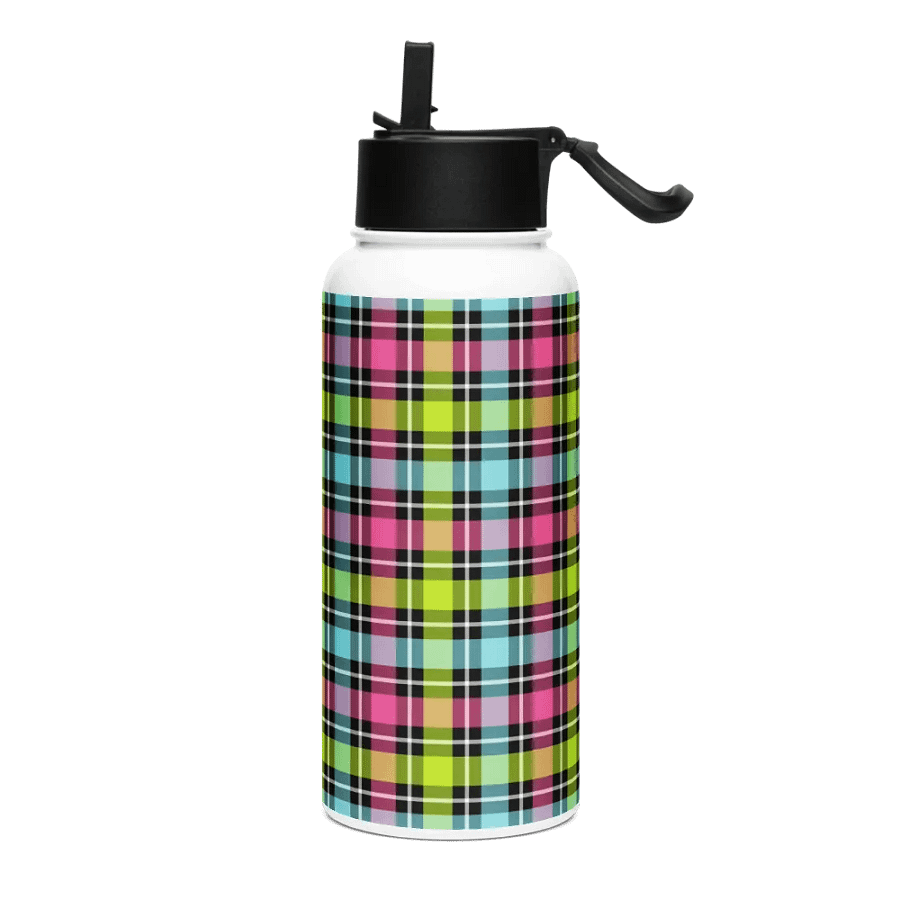 Neon Checkered Plaid Water Bottle product image (2)