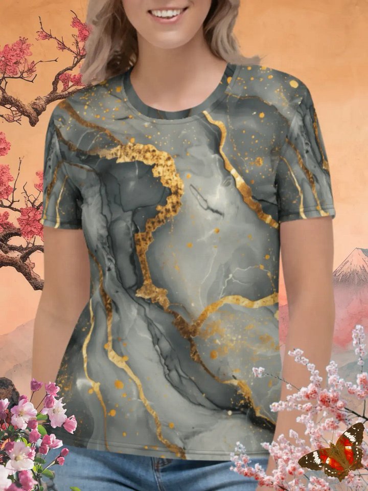 Grey Gold Marble Print T-Shirt product image (1)