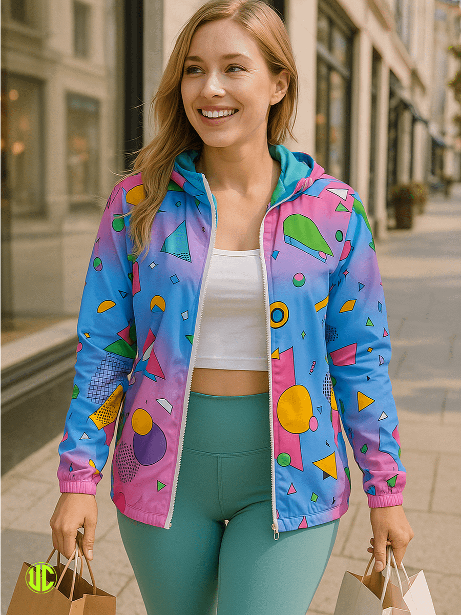 Retro 1980s Windbreaker Jacket – Colorful Memphis Style Zip Hoodie | Vintage Lightweight Streetwear for Men & Women product image (6)