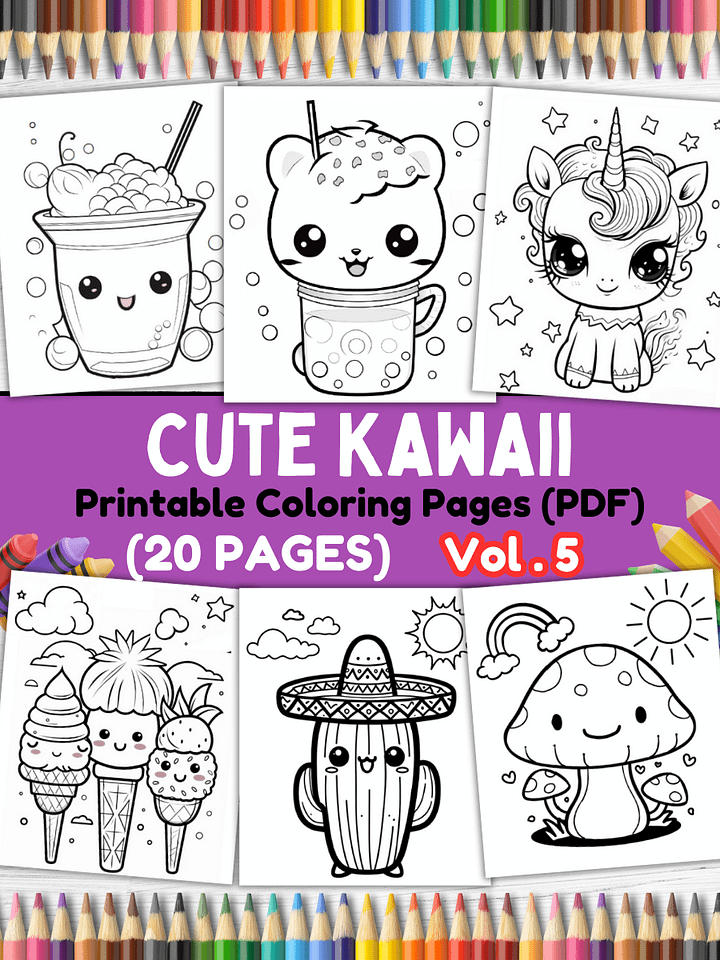 20 Cute Kawaii Coloring Pages#5 (PDF Coloring Pages) product image (1)