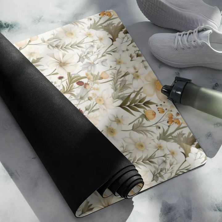 White Floral Yoga Mat by Treasure Pie product image (2)