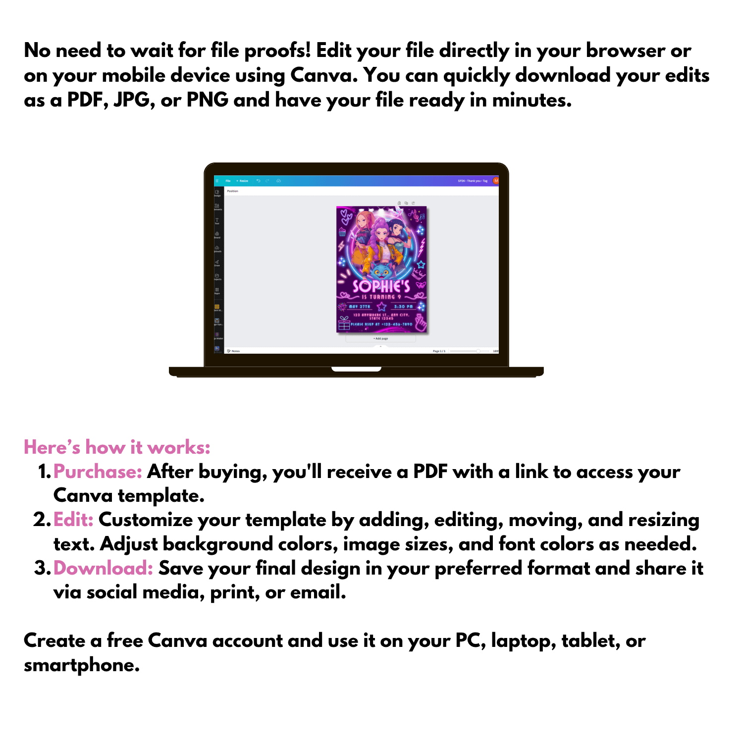 K-Pop Demon Hunters Birthday Invitation – Editable Canva Template product image (6)