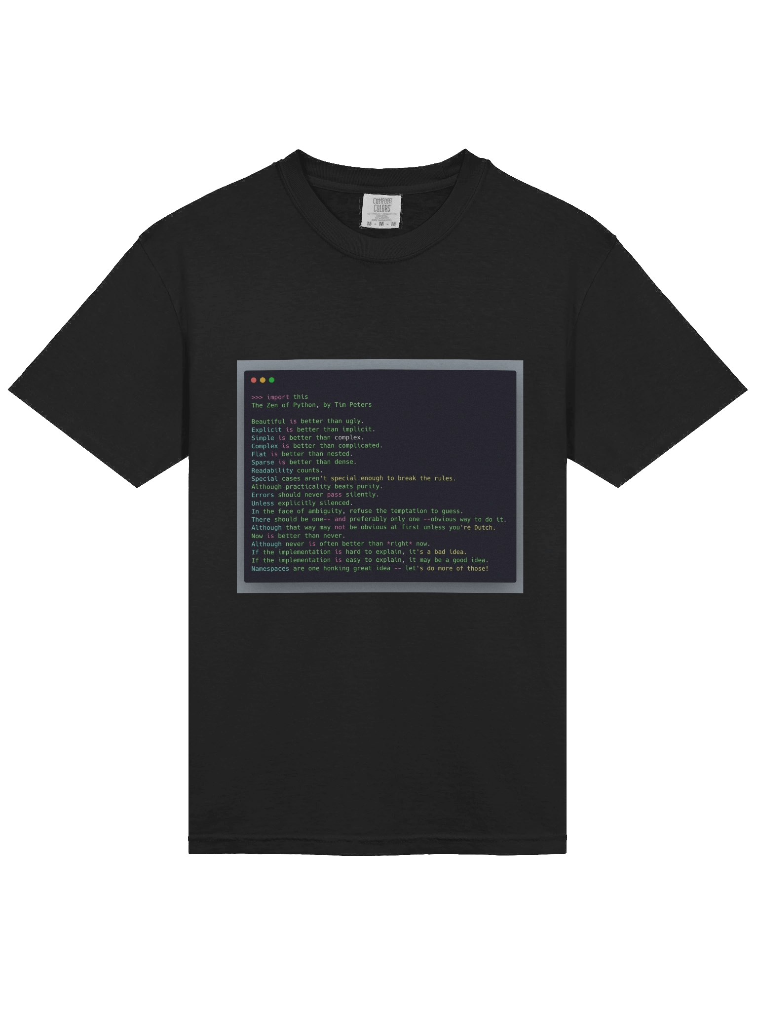 Pythonic Code - Zen Guiding Principles T-Shirt product image (3)