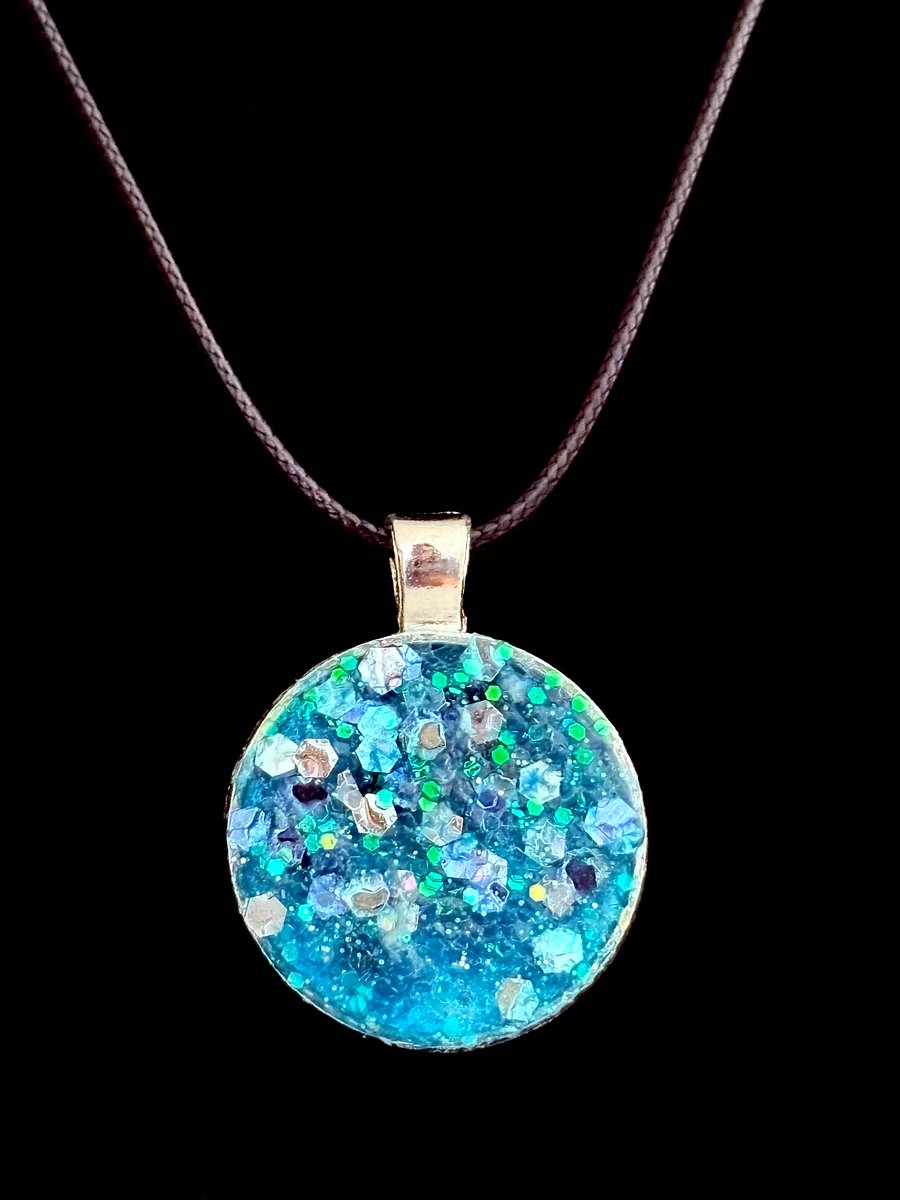 MFD-00233 | Ocean’s Sparkle Jewelry Set – Resin Glitter Pendant Necklace & Earrings | Handmade Jewelry by Monique Faella Designs™ product image (2)