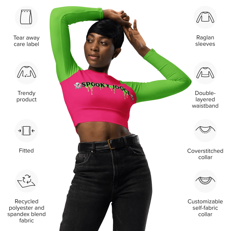 SPOOKY JOOCE Long Sleeve Crop Top - Hot Pink/Green product image (9)