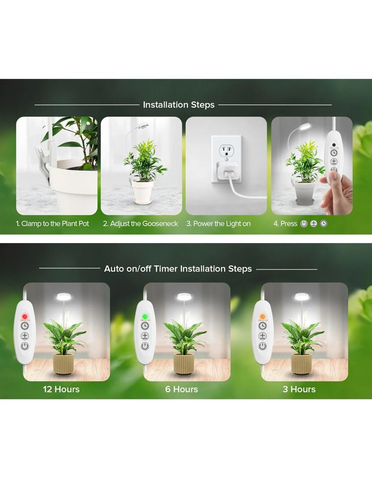 SANSI 10W Pot Clip LED Grow Light – Goose Neck Full Spectrum 4000K Daylight with 4-Level Dimmable & Timer product image (3)