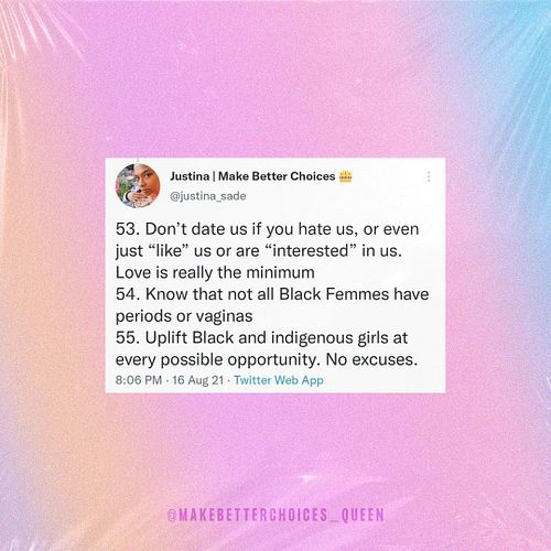 SHE HAS ARRIVED! PART TWO! 90 ways to lighten the load for Black Femmes a 🧵. See part one in my previous post!!

#53❗❗❗ I jus...