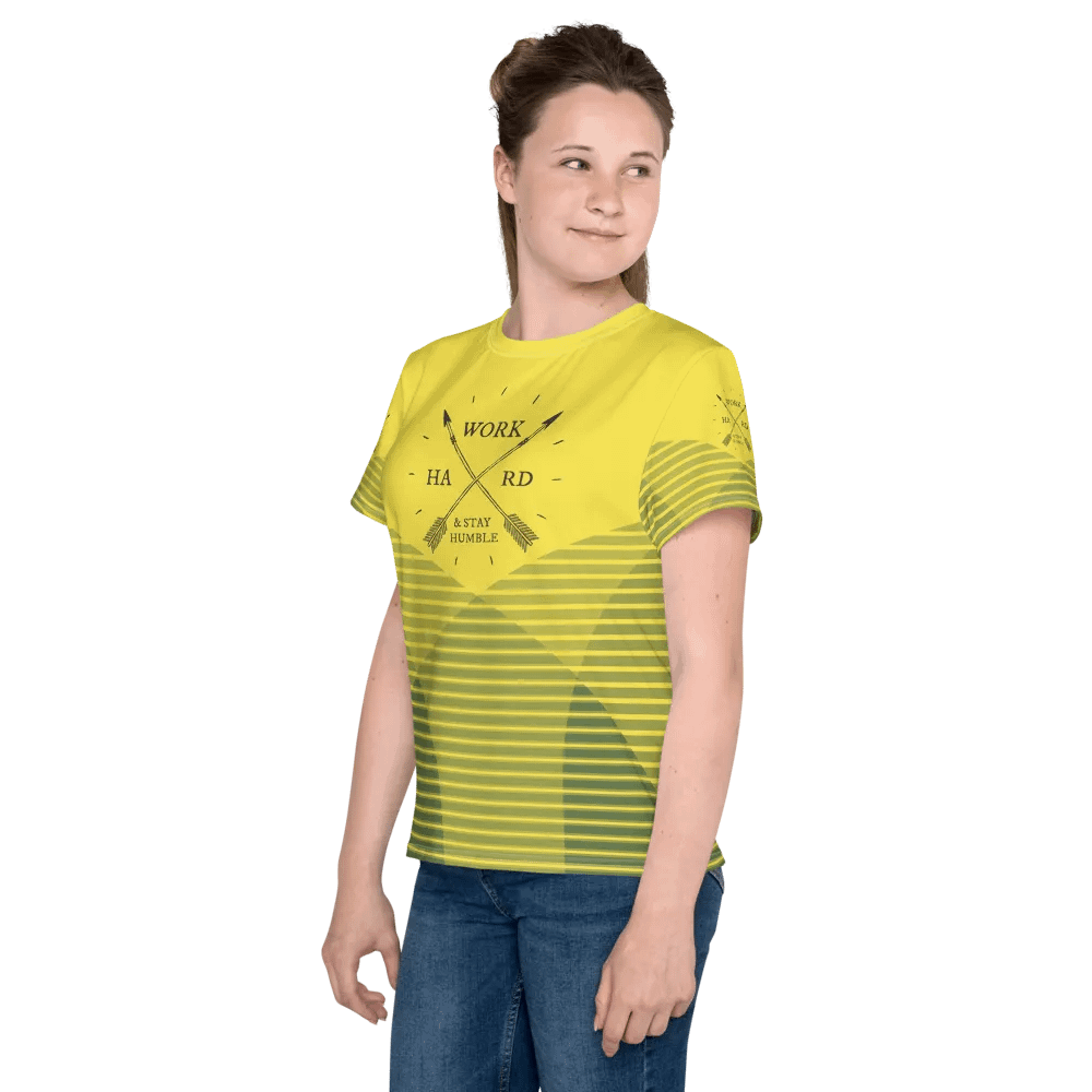 'Work Hard & Stay Humble' Work Ethic Yellow Youth T-Shirt product image (7)