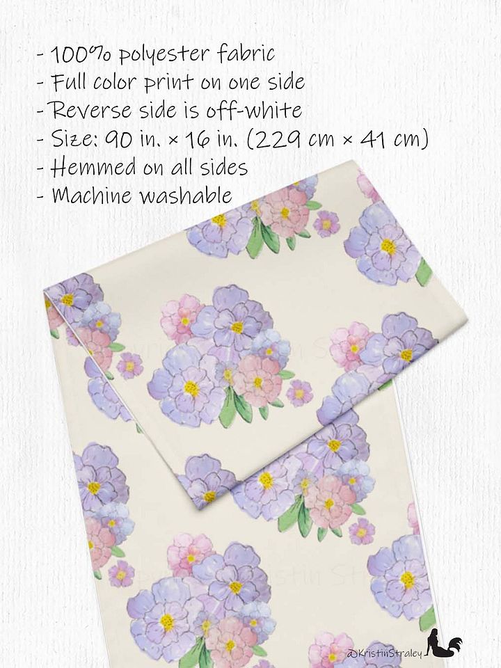 Gingham Blossoms Lavender Bouquet on Ivory Table Runner product image (2)