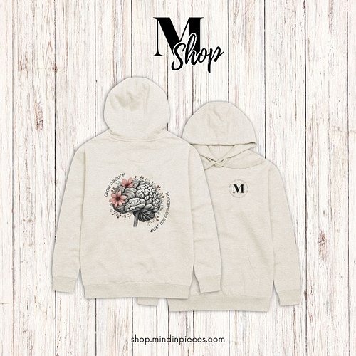 This hoodie features a blooming brain graphic and the words 