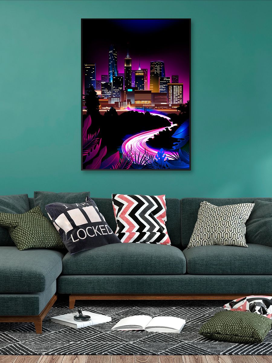 Neon city: fast lights #1 (synthwave/vaporwave/retrowave/cyberpunk) — aesthetic poster product image (2)