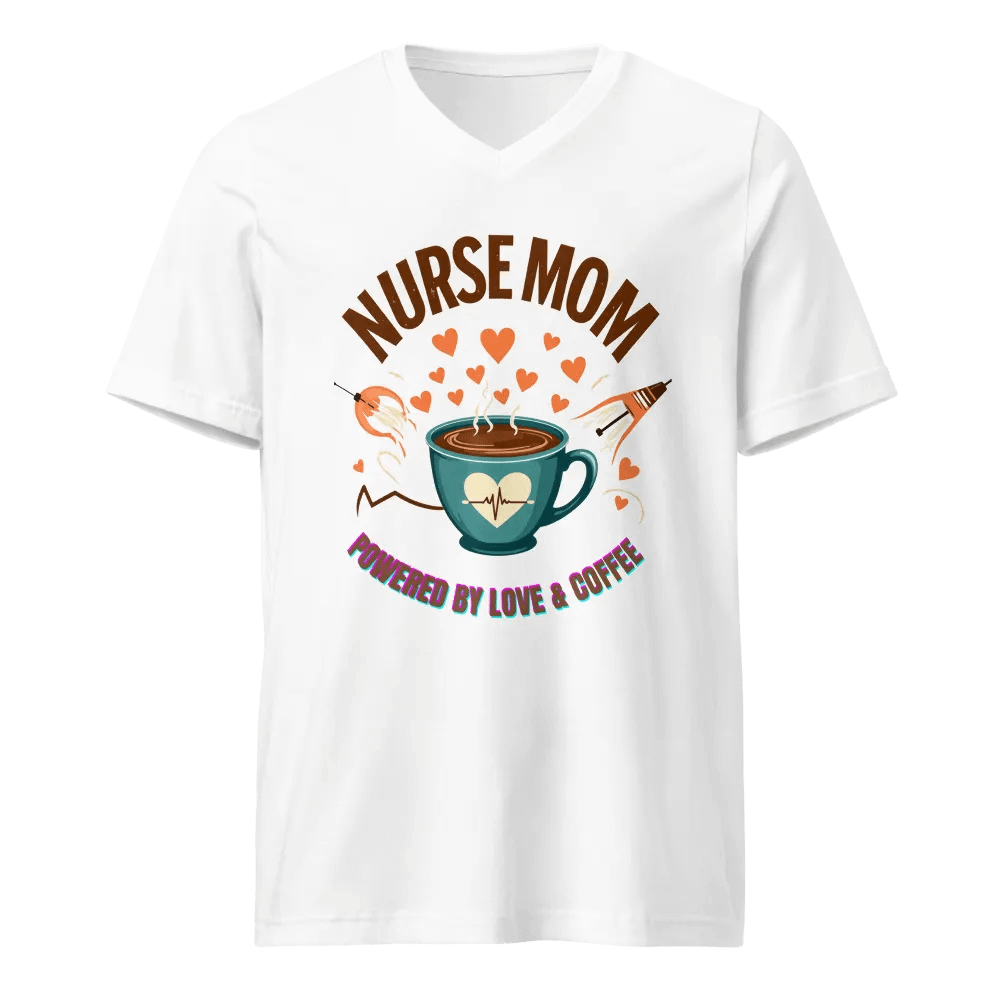 Heartbeat Nurse Mom, powered by coffee V-Neck Tee product image (5)