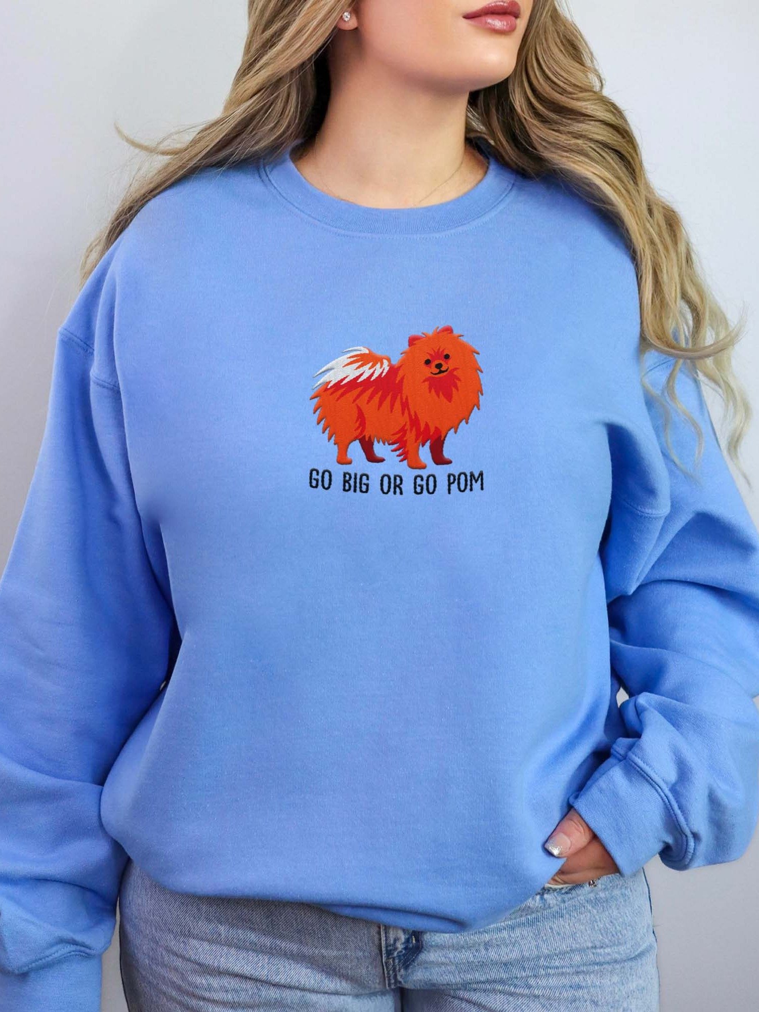 Go Big or Go Pom Sweatshirt (Embroidered) of a Pomeranian(Red) product image (2)