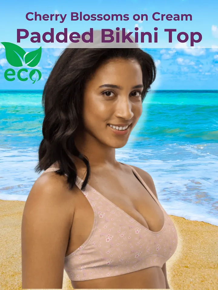 Cherry Blossoms on Cream Eco-Green Padded Bikini Top product image (1)