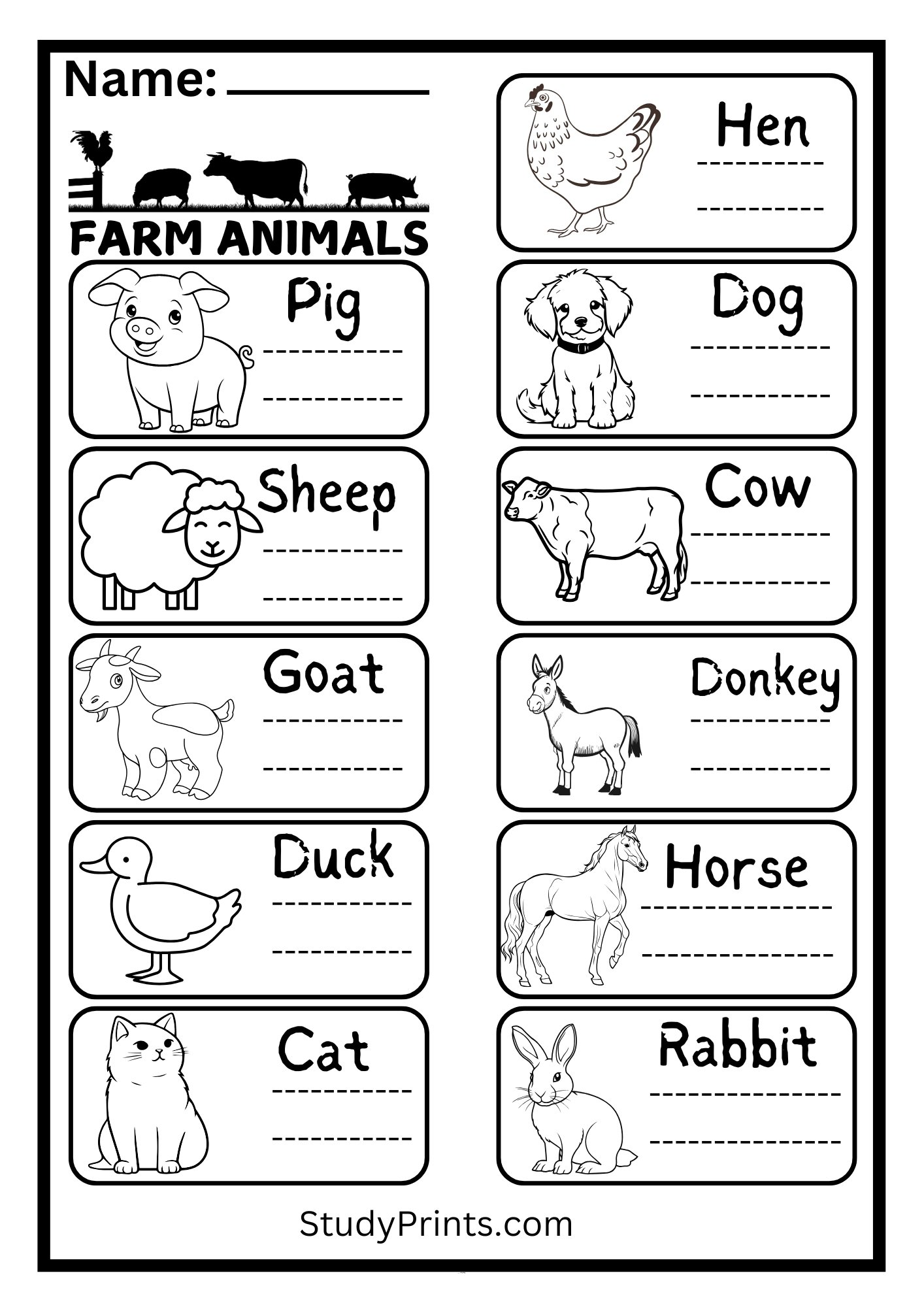 Farm Animals Matching Worksheet Printable product image (1)