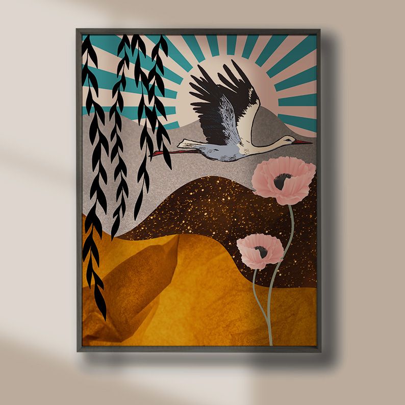 Japanese Red-Crowned Crane Collage Art Print product image (5)