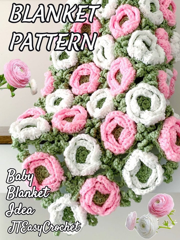 Ranunculus Flower Motif Crochet Blanket Pattern, PDF Instant Download, Cute Home Accent Throw Floral Housewarming Baby Shower Gift product image (2)
