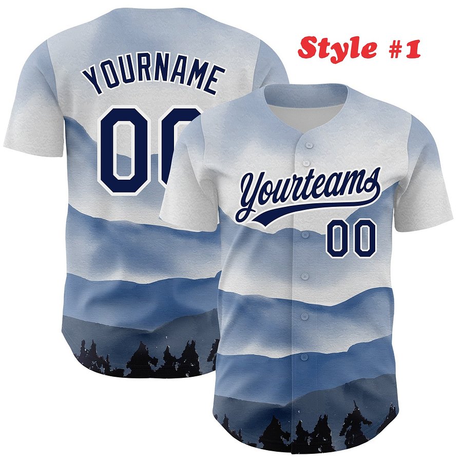 Authentic Baseball Jersey, Custom Baseball Jersey, Personalized Sport Jersey, Colorful, Number, 3D Mountains product image (183)