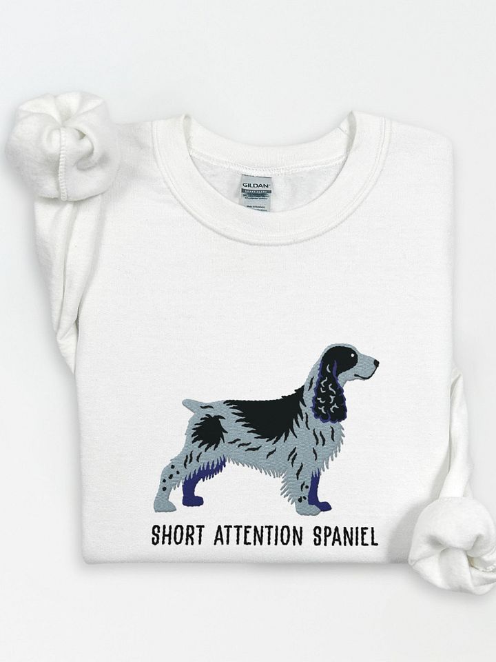 Short Attention Spaniel Sweatshirt (Embroidered) of a Field Spaniel(Blue Roan) product image (1)