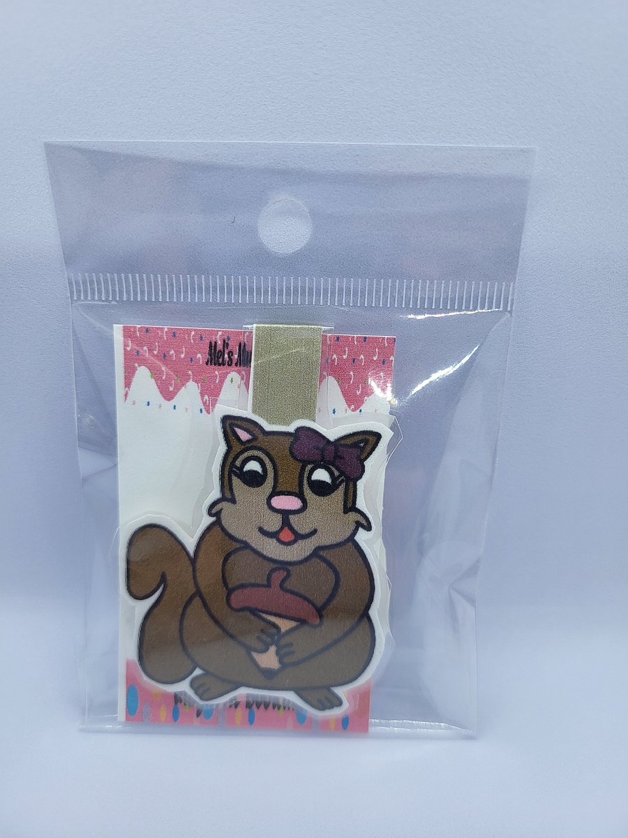 Cute Cartoon Girl Squirrel with a Bow Holding a Giant Acorn Laminated Magnetic Bookmark product image (1)