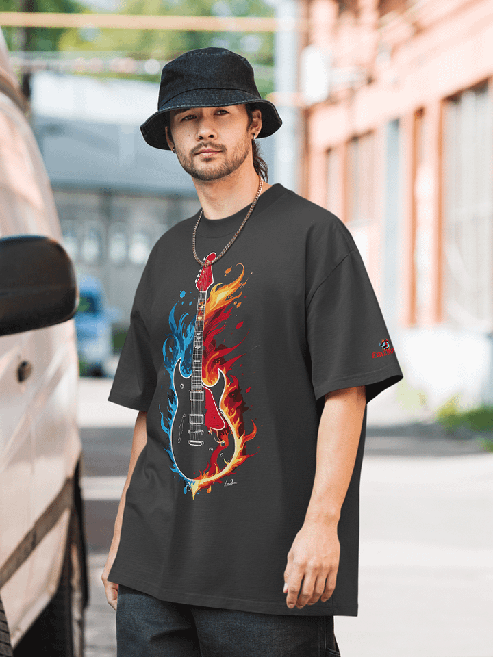 Flaming Water Electric Guitar - Premium Oversized Faded T-Shirt product image (1)
