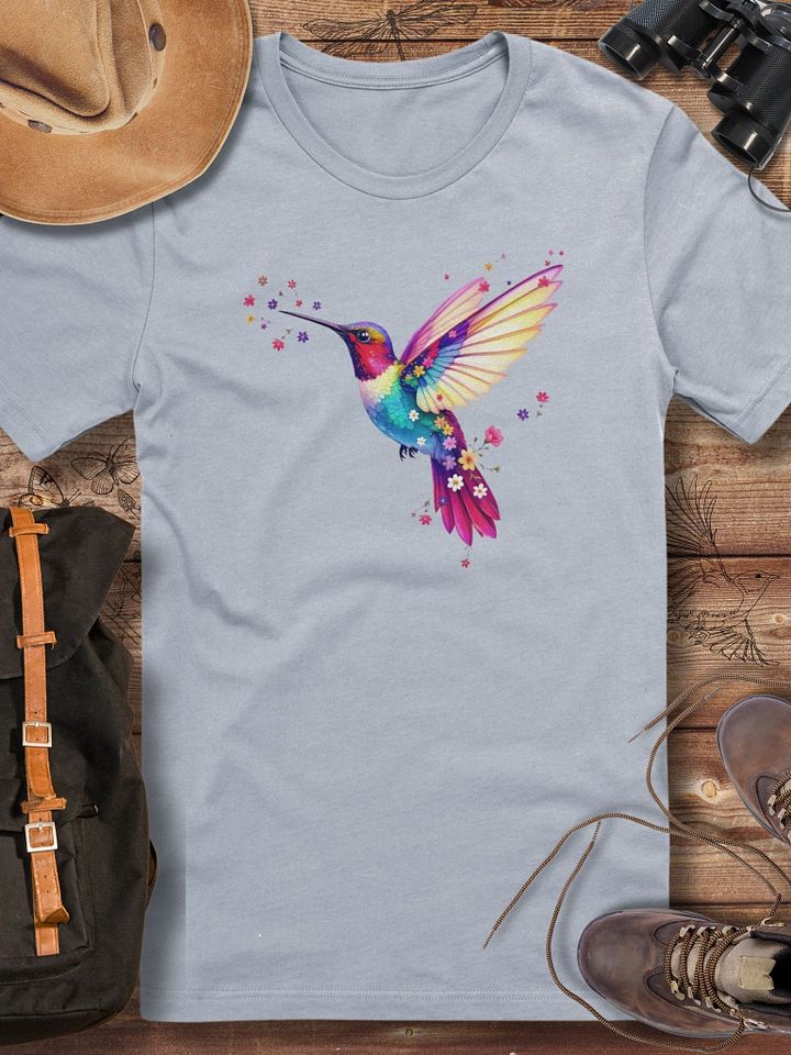 Hummingbird T-Shirt, Colourful Floral Bird Tee, Nature-Inspired Art, Unique Gift for Bird Lovers, Vibrant Spring Fashion product image (1)