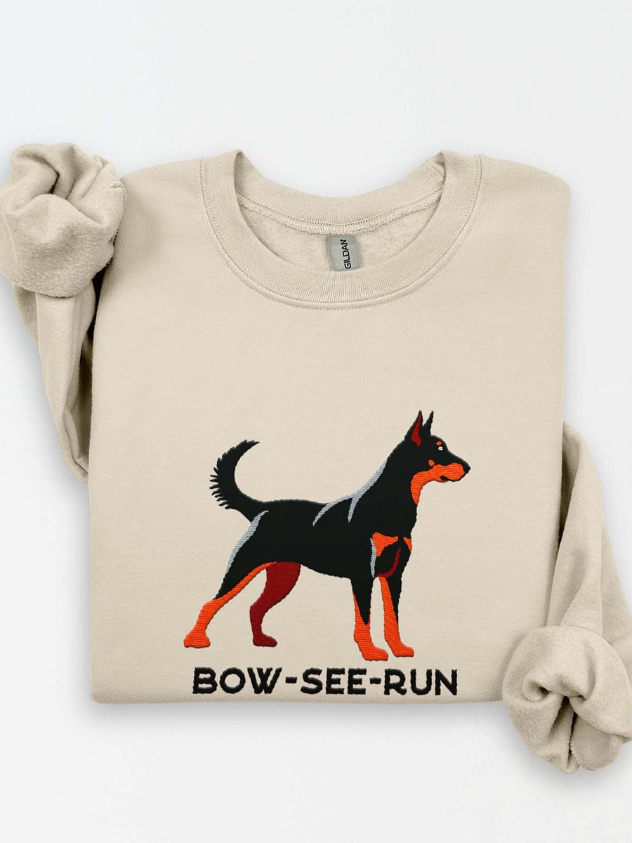 Bow-See-Run Sweatshirt (Embroidered) of a Beauceron(Black & Tan, Cropped Ears) product image (1)
