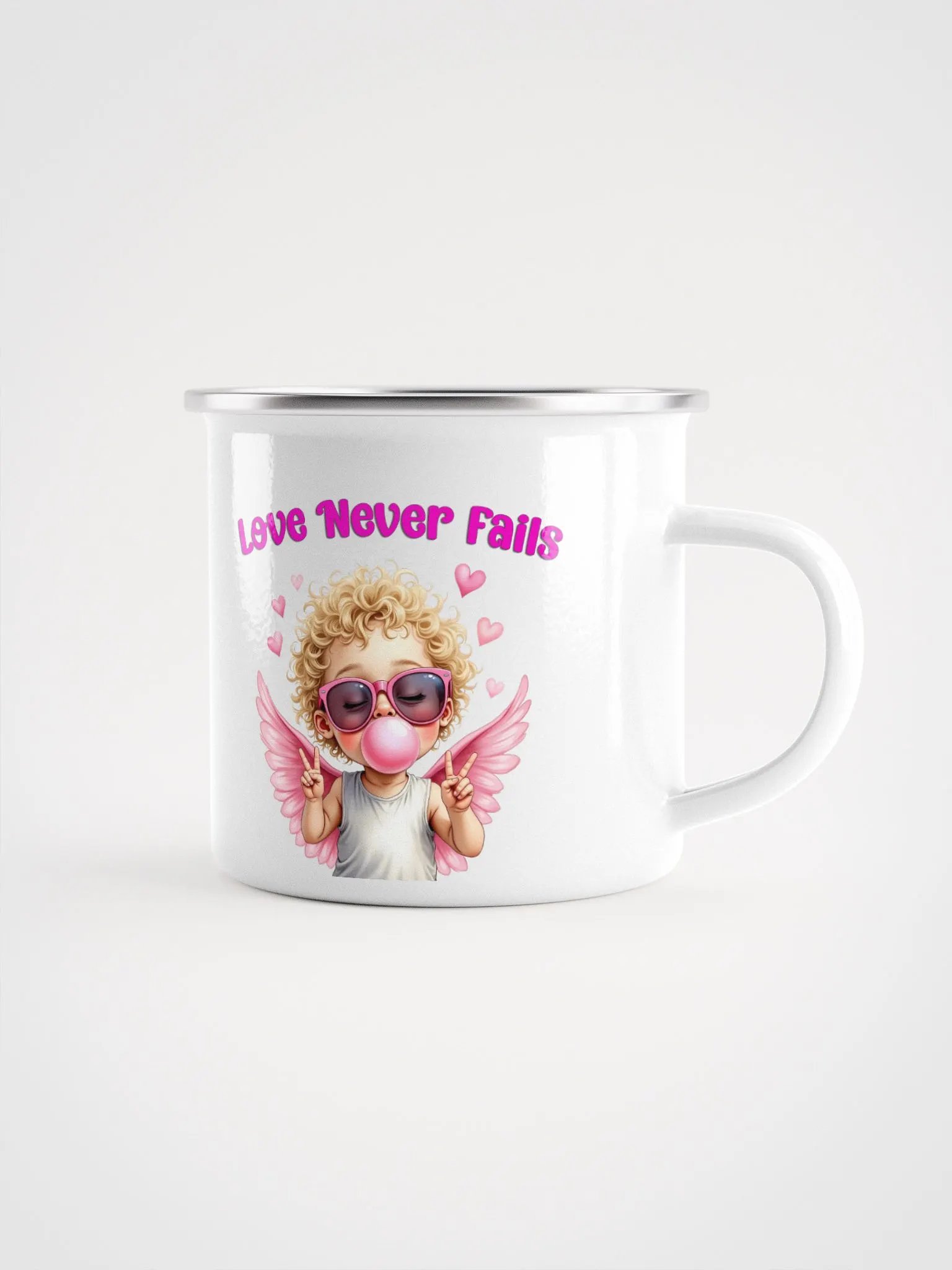 Love Never Fails Valentine Retro Cupid Valentine's Day Enamel Mug product image (1)