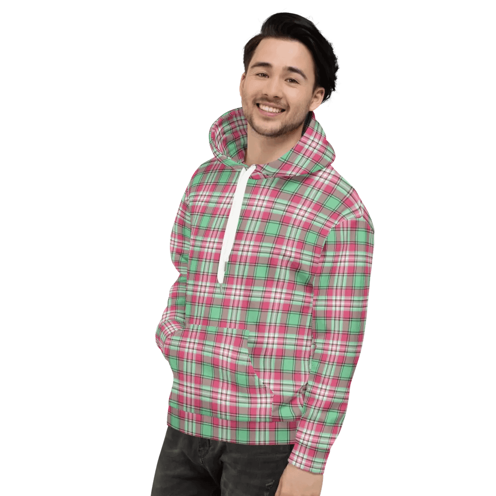 Mint Green and Pink Plaid Hoodie product image (4)