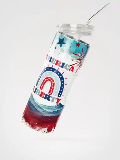 Patriotic Liberty Tumbler Wrap PNG | 20oz America Sublimation Design | Red White Blue Fireworks | 4th of July Digital Download product image (10)