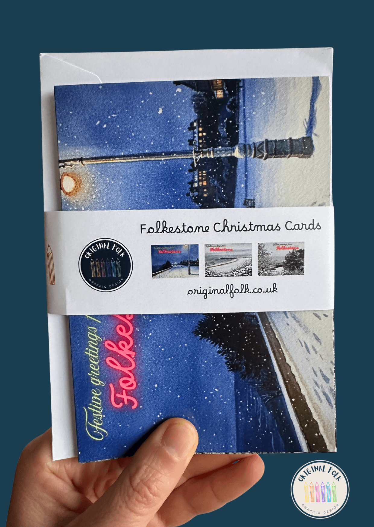 Christmas cards - Festive Greetings from Folkestone - pack of 3 product image (2)