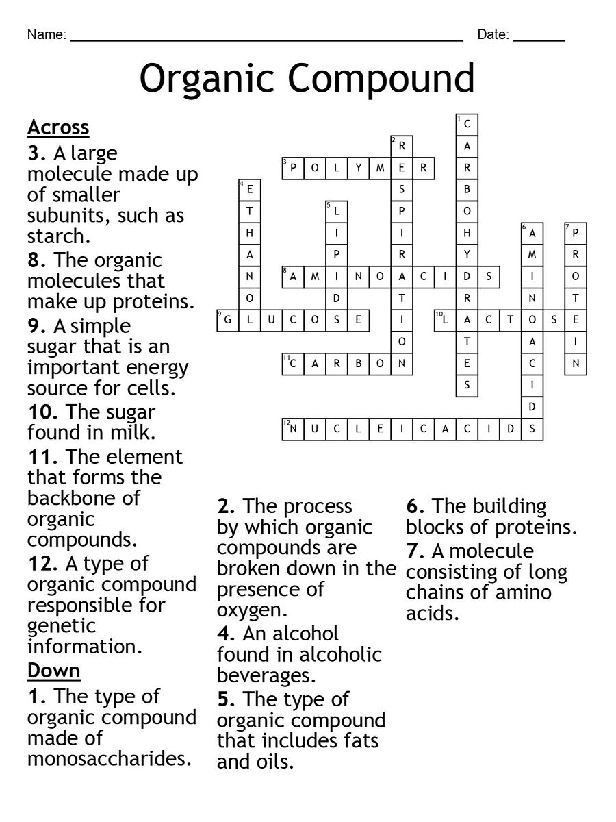 Organic Compound Crossword Puzzle product image (2)