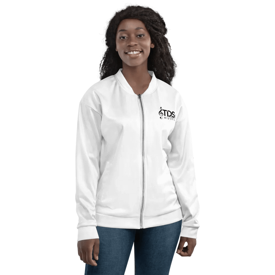 TDS Music Unisex White Bomber Jacket – Exclusive Design for Music Fans product image (6)