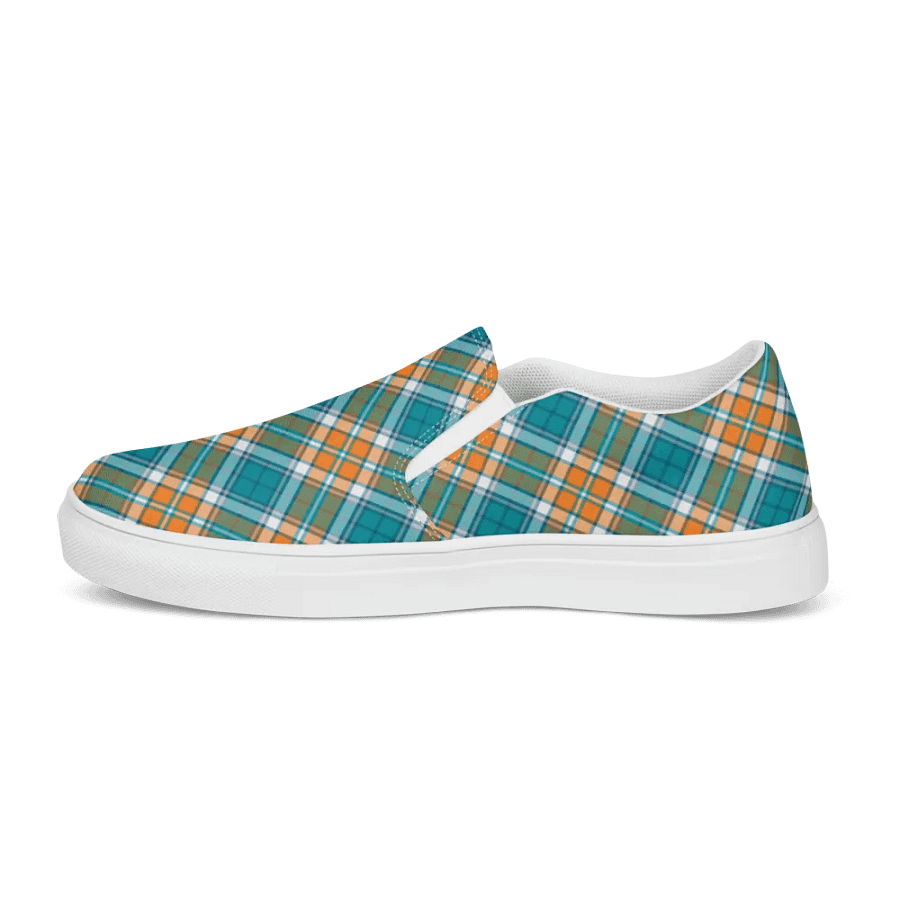 Turquoise and Orange Sporty Plaid Men's Slip On Shoes product image (6)
