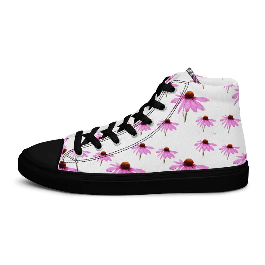 Abstract Delicate Pink Repeating Cone Flowers Women's Black Toe High Top Canvas Shoes product image (6)