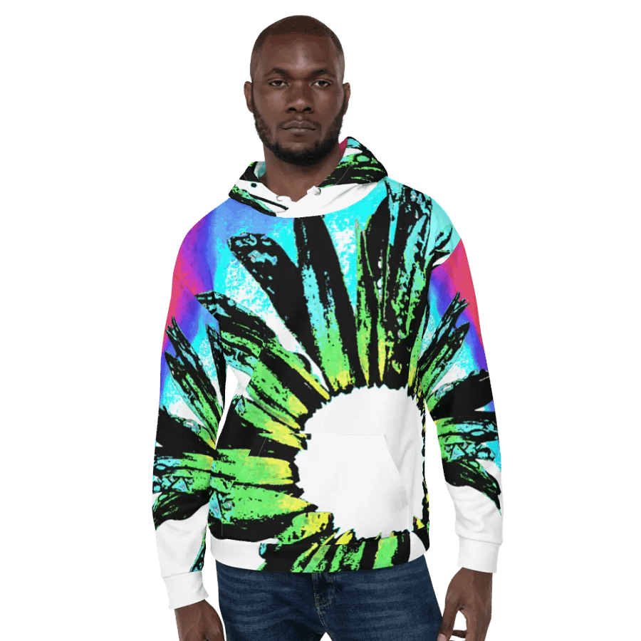Abstract Vibrant Green Daisy Flower Unisex Pull On Hoodie product image (3)