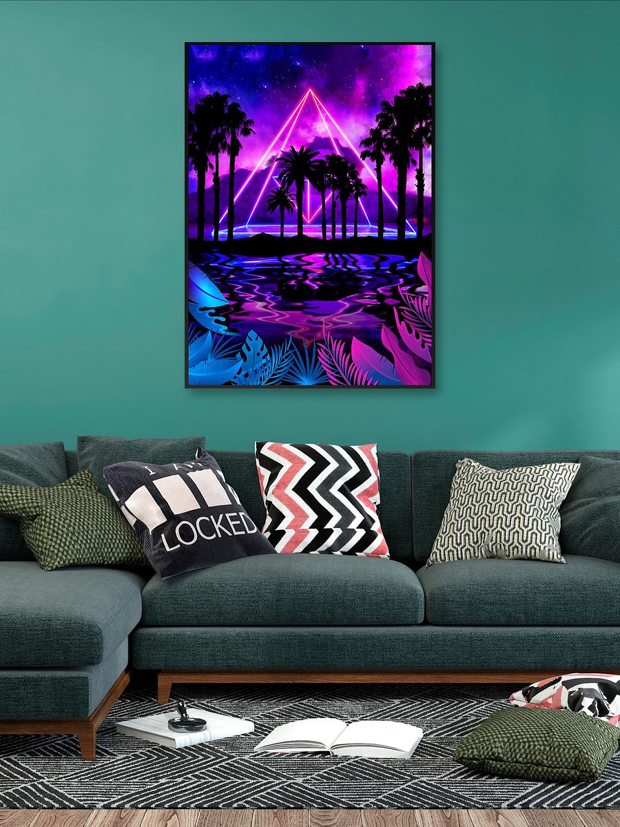 Neon palms landscape: Pyramid [synthwave/vaporwave/cyberpunk] — Aesthetic poster, retrowave poster, vaporwave poster, neon art, space poster product image (2)